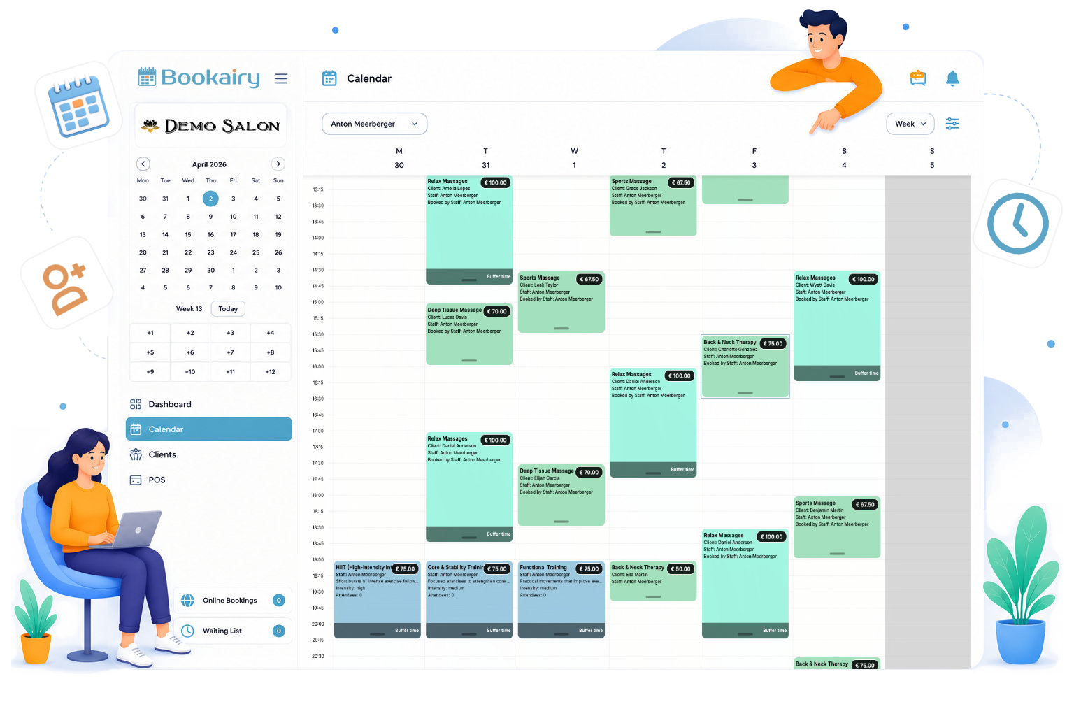 Bookairy staff calendar overview for service teams